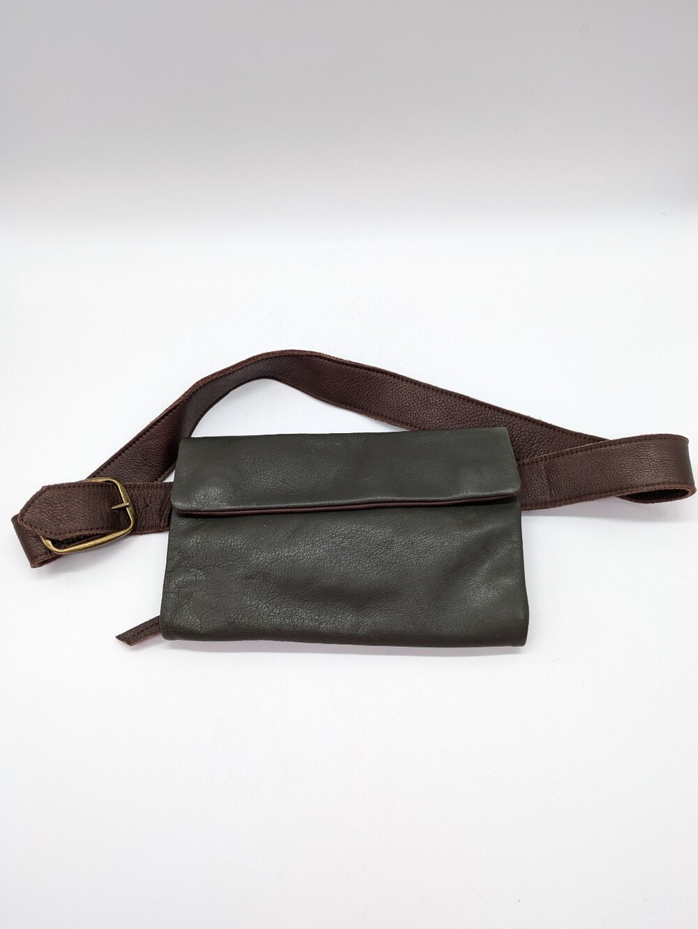 Molly G For Anthropologie Green Brown Leather Elevated Classic Belt Bag